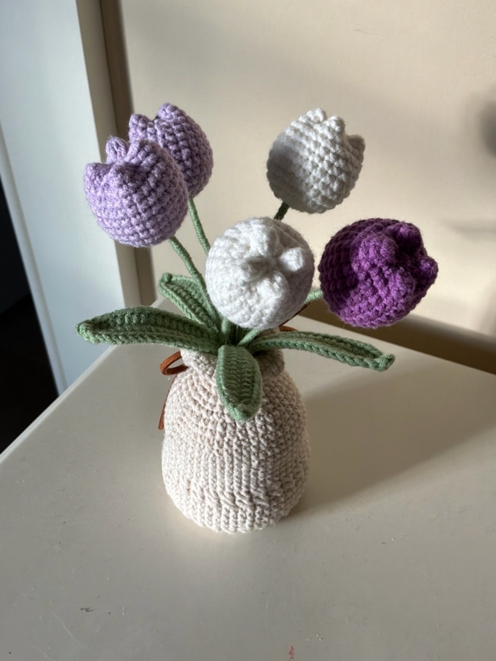 Handmade Crochet Tulip Vase - Purple, Lavender & White